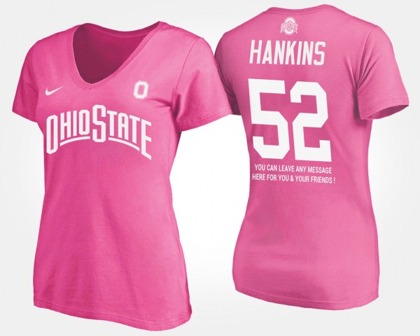 Ohio State Buckeyes Johnathan Hankins Women's #52 Pink With Message College Football T-Shirt 2404VAAO7